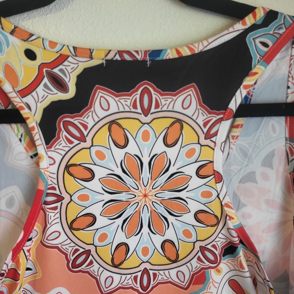 Lucky More Floral Racerback Tunic Dress With Pockets. Medium - Picture 8 of 11